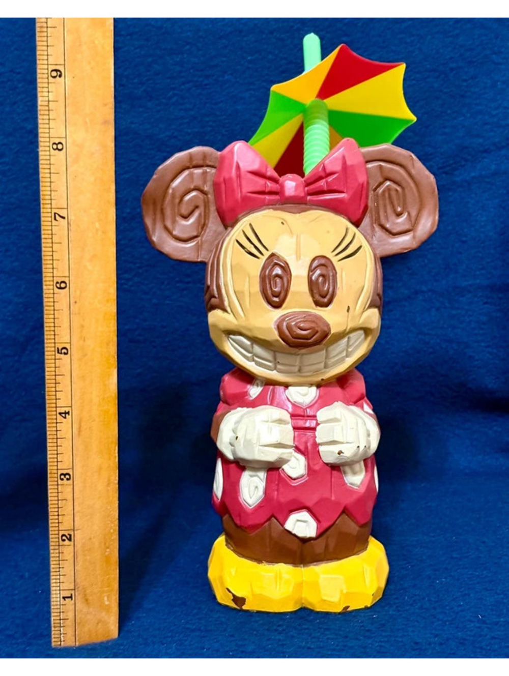 Vintage Tropical Minnie Mouse Water Bottle with Straw & Umbrella